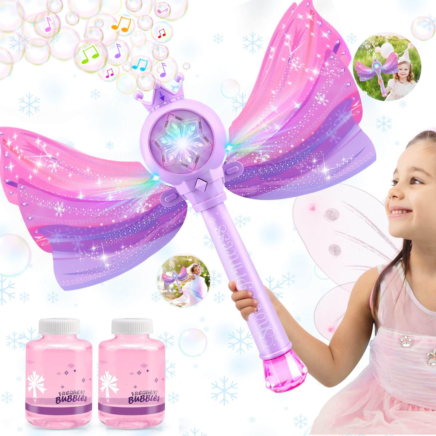 HotBubble Wands for Kids Girls - LED Light & Music Bubble Machine: 3 AA Batteries & 2 Bubble Solutions, Outdoor Party Birthday Toys for Toddlers, Gift for 3 4 5 6 7 8 Year Old Girls