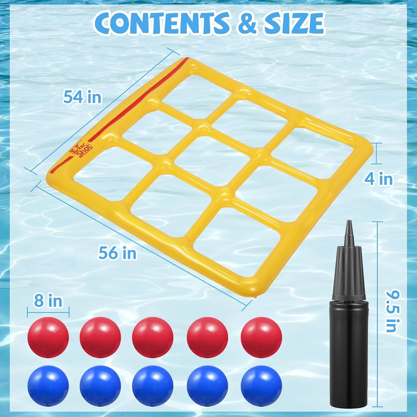 Hot TicTac Shot Pool Toys Games Set- Tic Tac Toe Inflatable Pool Toy with 10 Balls - for Adults Teens Kids 2-10 Players