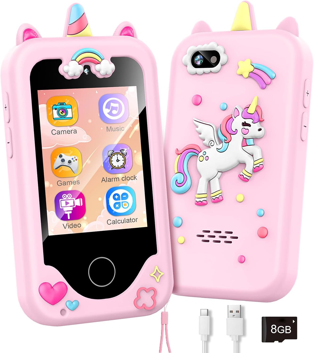 Hot Kids Smart Phone with Dual Camera, Game & Music Player, Toddler Learning Play Toy Cell Phone, Gifts for Girls, Christmas, Birthday, Age 3-10, Light Pink
