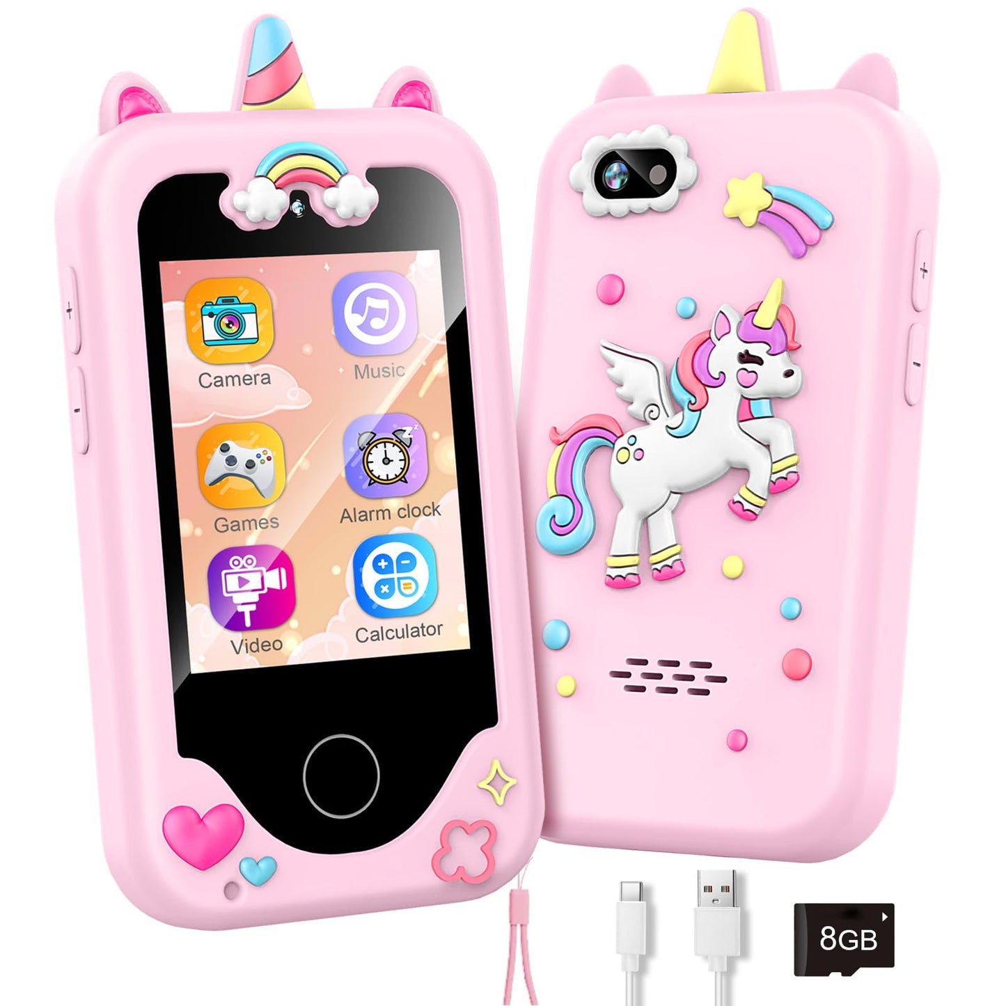 Hot Kids Smart Phone with Dual Camera, Game & Music Player, Toddler Learning Play Toy Cell Phone, Gifts for Girls, Christmas, Birthday, Age 3-10, Light Pink