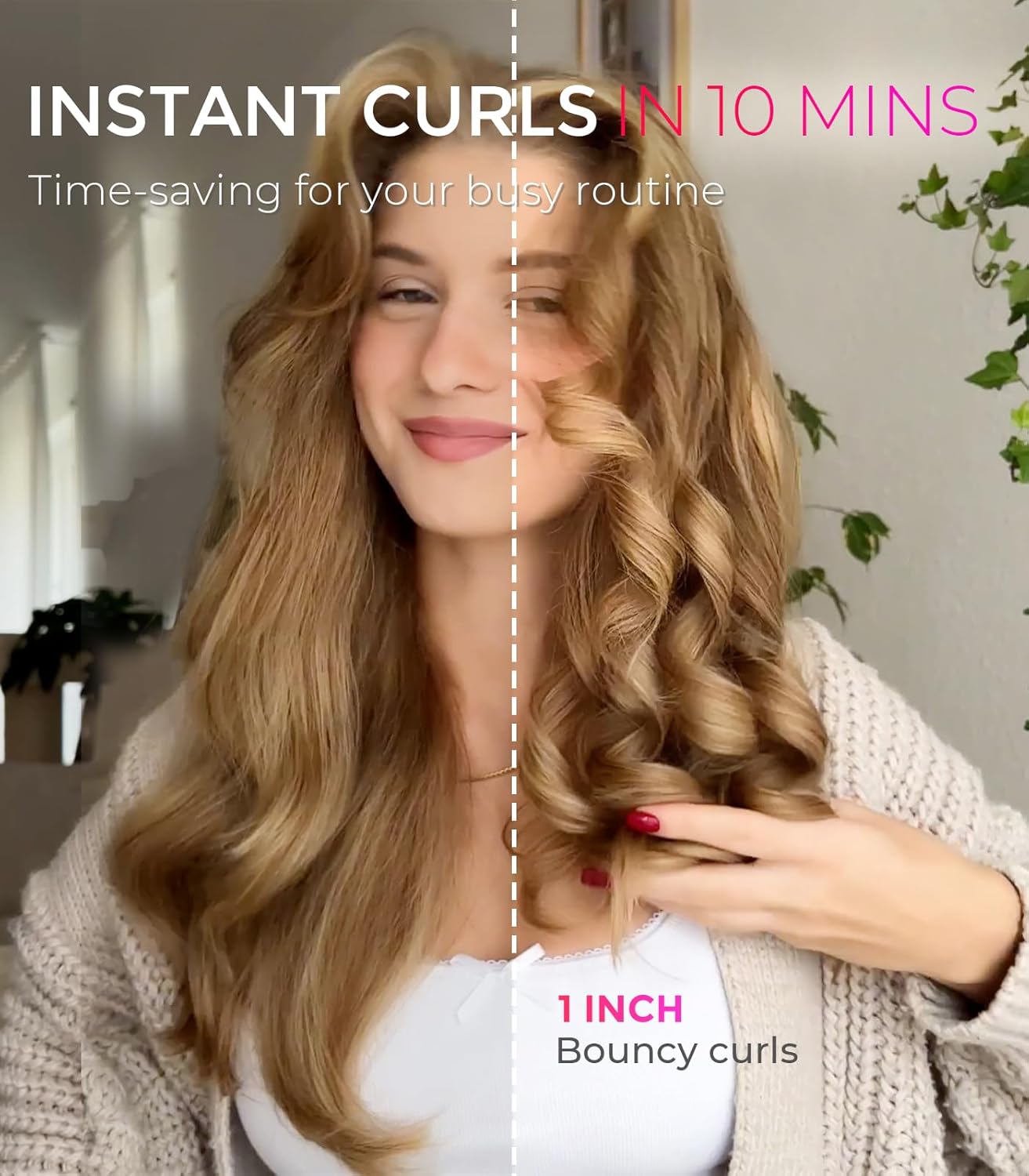HotTYMO Automatic Rotating Curling Iron - TYMO CURLPRO Beach Waves Curling Wand, Portable Hair Curler, 500 Million Ionic, Dual Voltage & Lightweight for Travel, Ceramic Coating, 1 Inch, Metallic Gray