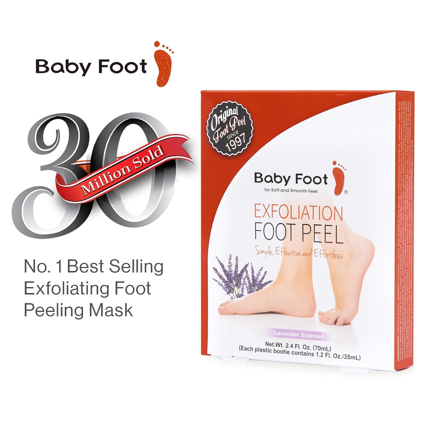 HotBaby Foot Original Exfoliation Foot Peel - For Rough Cracked, Dry Feet, Dead Skin Removal - Foot Peeling Mask for Baby Soft Feet - Spa Experience at Home & Gift Ideas - Lavender Scented