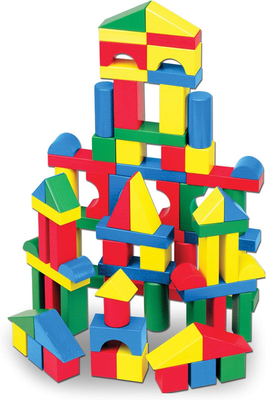 HotMelissa & Doug Wooden Building Blocks, 100-Piece Set of Sorting & Stacking Toys in 4 Colors and 9 Shapes, Classic Toddler Toys for Girls & Boys Ages 2+ - FSC Certified