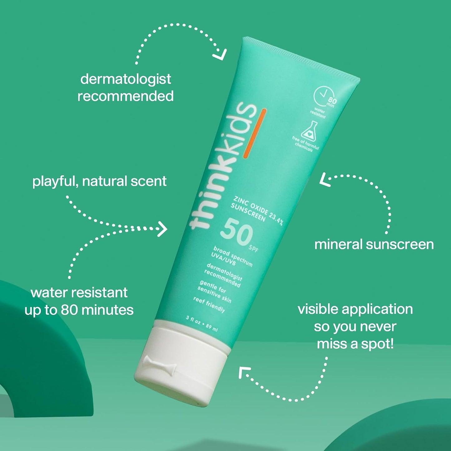 HotThinkkids Safe Mineral Sunscreen SPF 50+, 3 Fl Oz, Natural, Water Resistant Reef Safe Sunscreen for Children, Broad Spectrum UVA/UVB Sun Screen