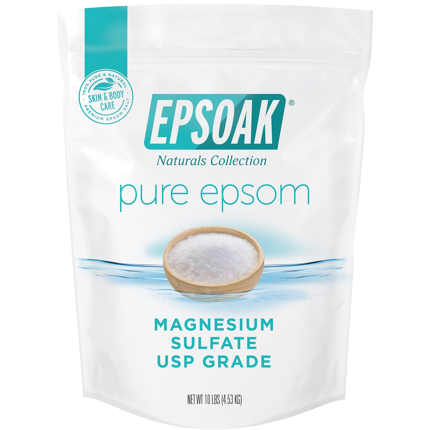 HotEpsoak Epsom Salt 19 lb. Magnesium Sulfate USP. Resealable Epsom Salt Bag Unscented, Made in The USA, Cruelty-Free Certified