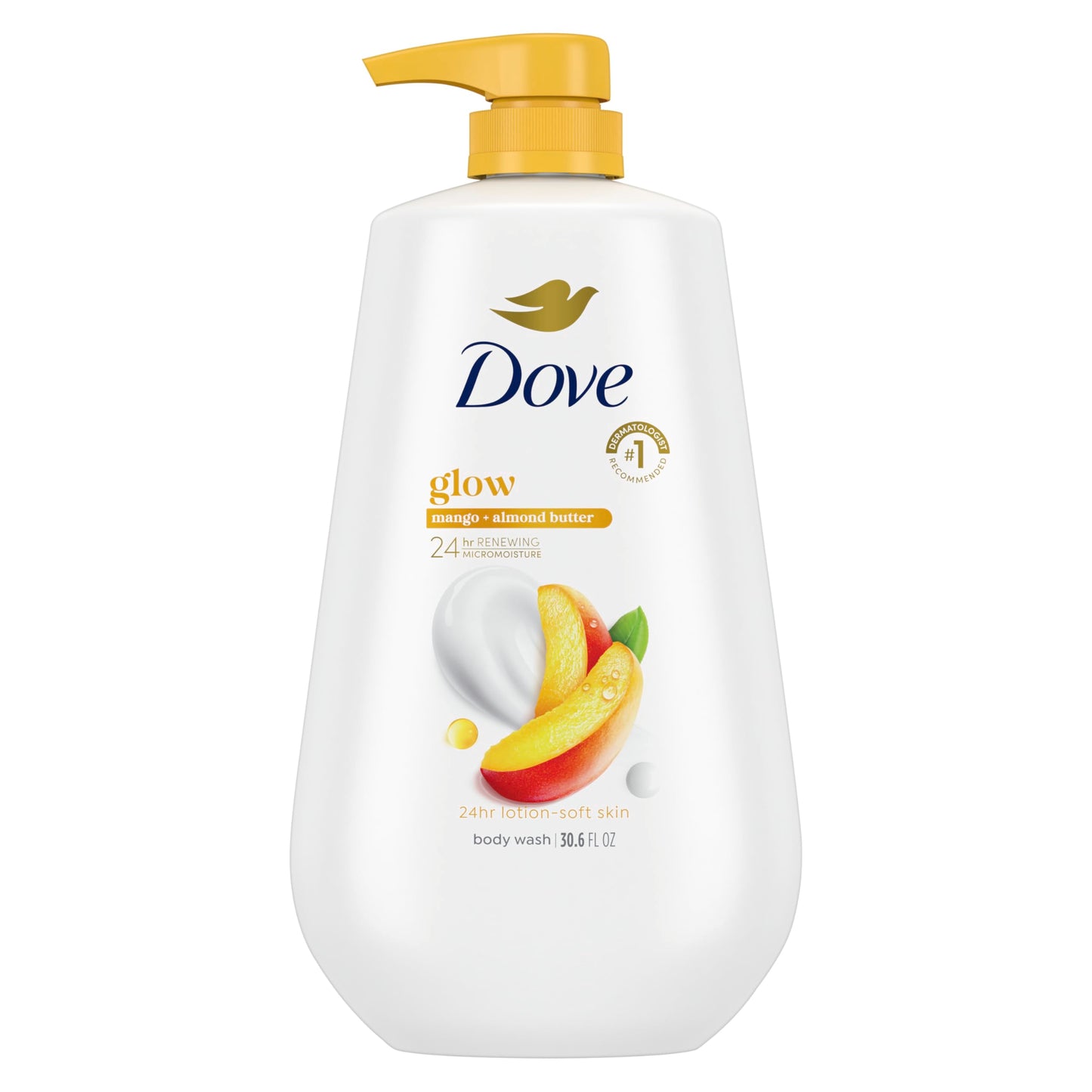 HotDove 24hr Lotion Body Wash Glow Mango & Almond Butter, 30.6 oz | Moisturizing body wash with MicroMoisture for radiant-looking skin