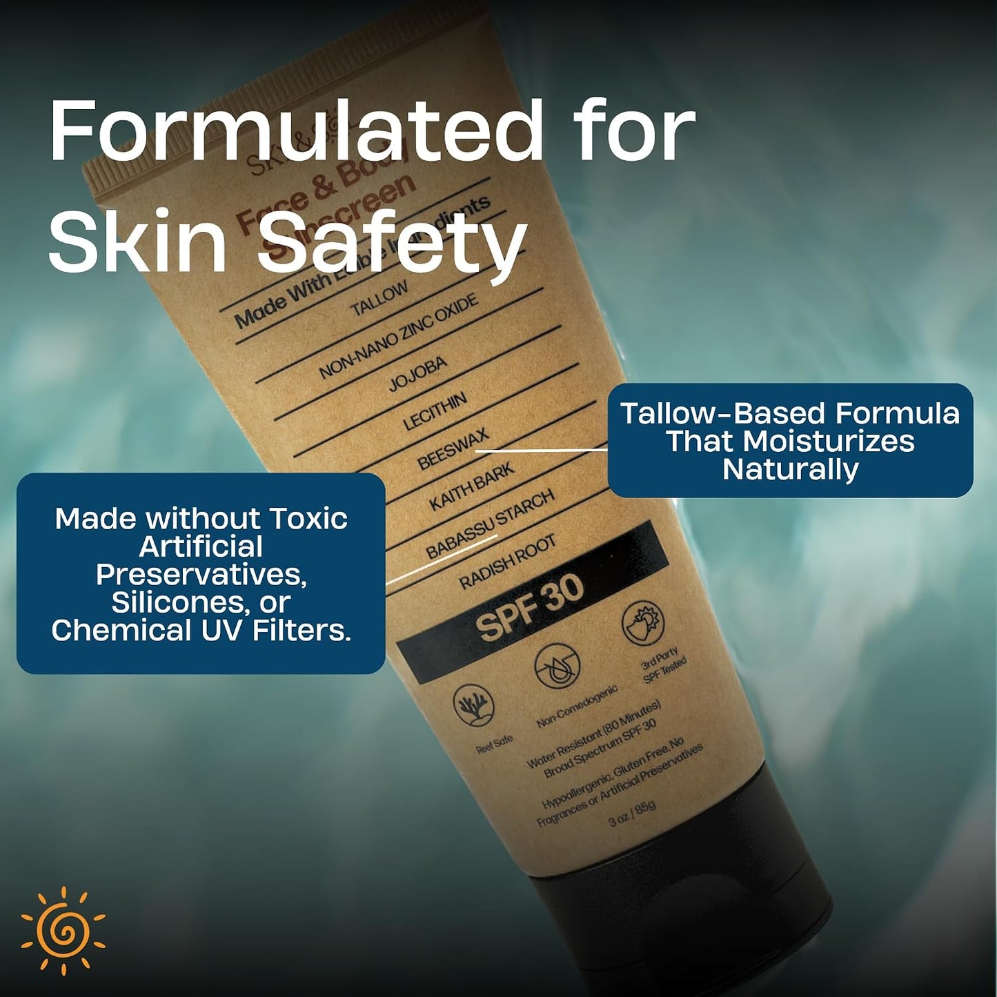 HotSky and Sol Natural Mineral Sunscreen SPF 30 3 oz: Natural Tallow & Zinc Oxide, Reef Safe, Water Resistant, Fragrance-Free, Non-Greasy Formula for Face and Body