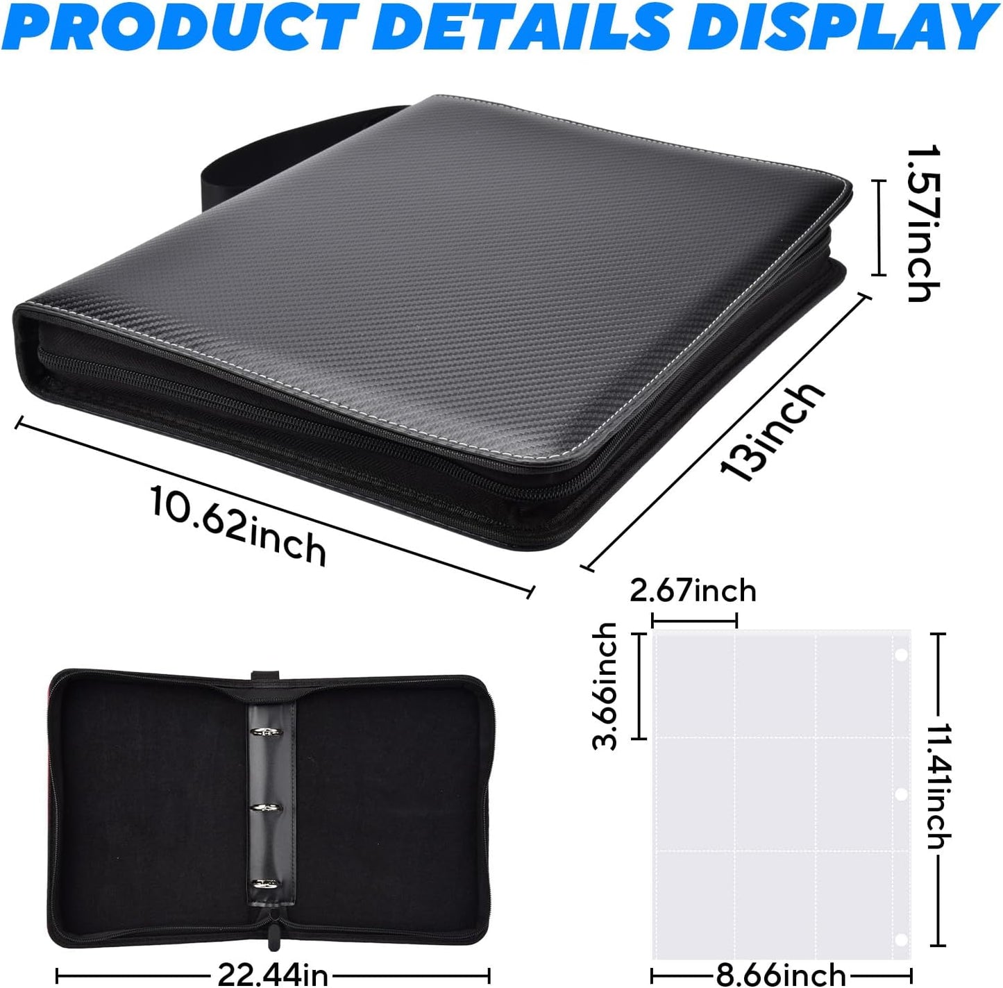 HotPortable 9-Pocket Trading Card Binder, Holds 1080 Cards with 60 Removable Double-Sided Sleeves, Baseball Card Binder Card Storage Organizer Album for Boys, Girls, Sports & Game Cards