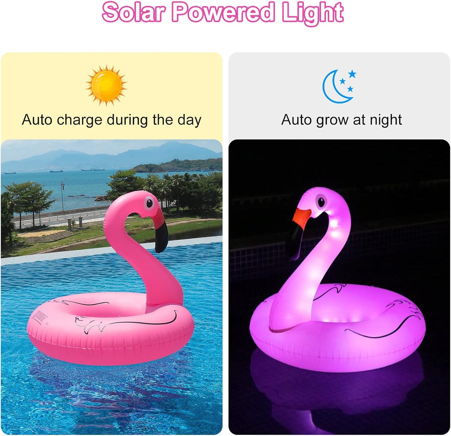 HotInflatable Flamingo Pool Floats with Lights, FlyfreeU Solar Powered Pink Pools Flamingo Float Rings, 42'' Lake Beach Floaties Swimming Rings Summer Pool Raft Lounger for Adults Water Party Supplies