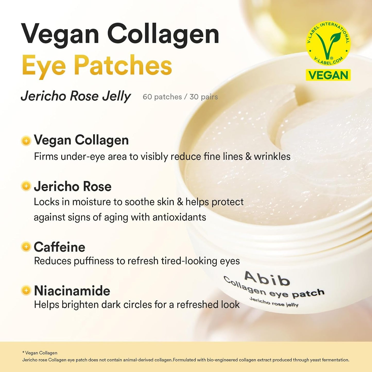HotAbib Vegan Collagen Eye Patches for Wrinkles & Fine Line with Jericho Rose Jelly & Peptides, 60 Count, Korean Skin Care