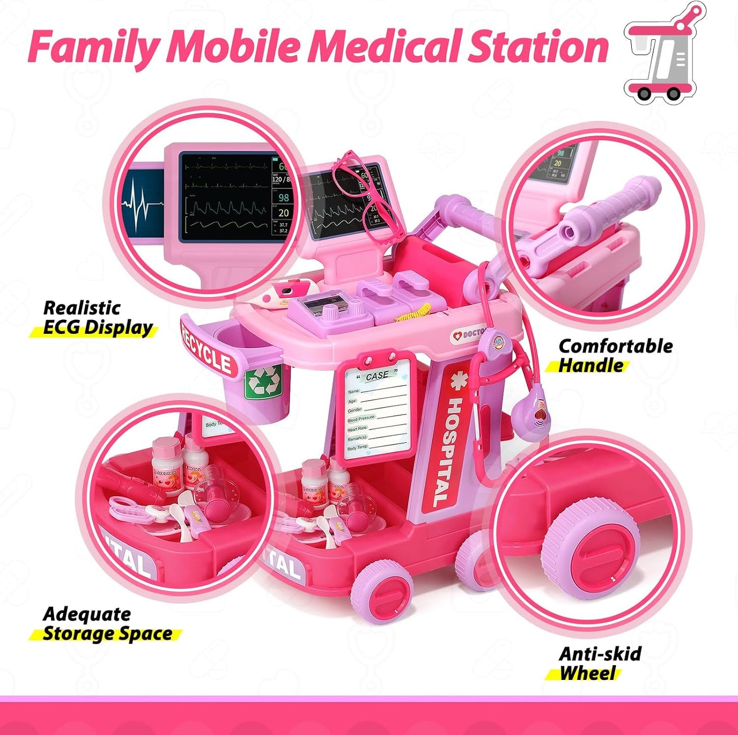 Hot Liberry Toddlers Doctor Kit Toy for Girls Boys Ages 2 3 4 5, Pink | Kids Doctor Playset with Cart, Costume & Stethoscope, Role Play, Pretend Play Medical Toys, Birthday Gift