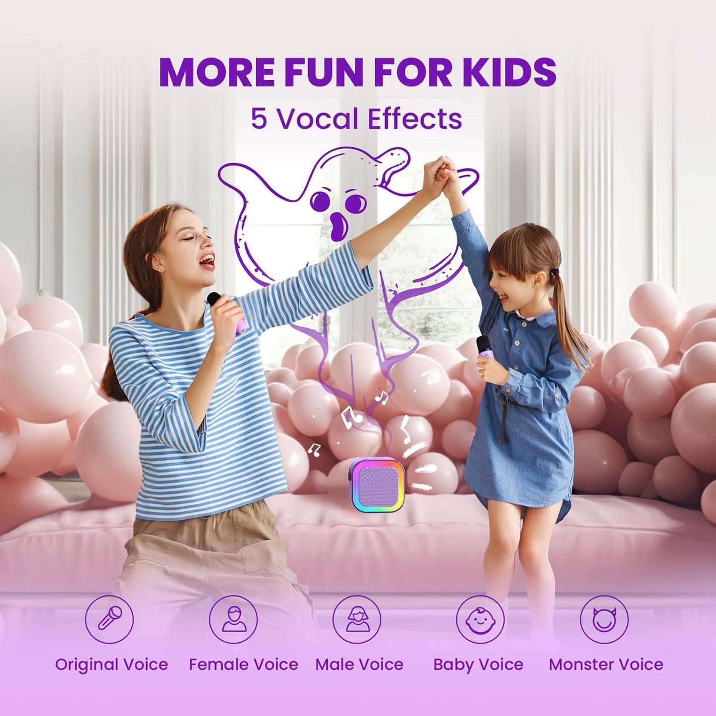 HotIROO Mini Karaoke Machine for Kids, 2026 TOP Toys Birthday Gifts Ideas for Girls Ages 4, 5, 6, 7, 8, 9, 10, 12+ Years Old, Portable MP3 Player with 2 Wireless Mics for Family Home Party