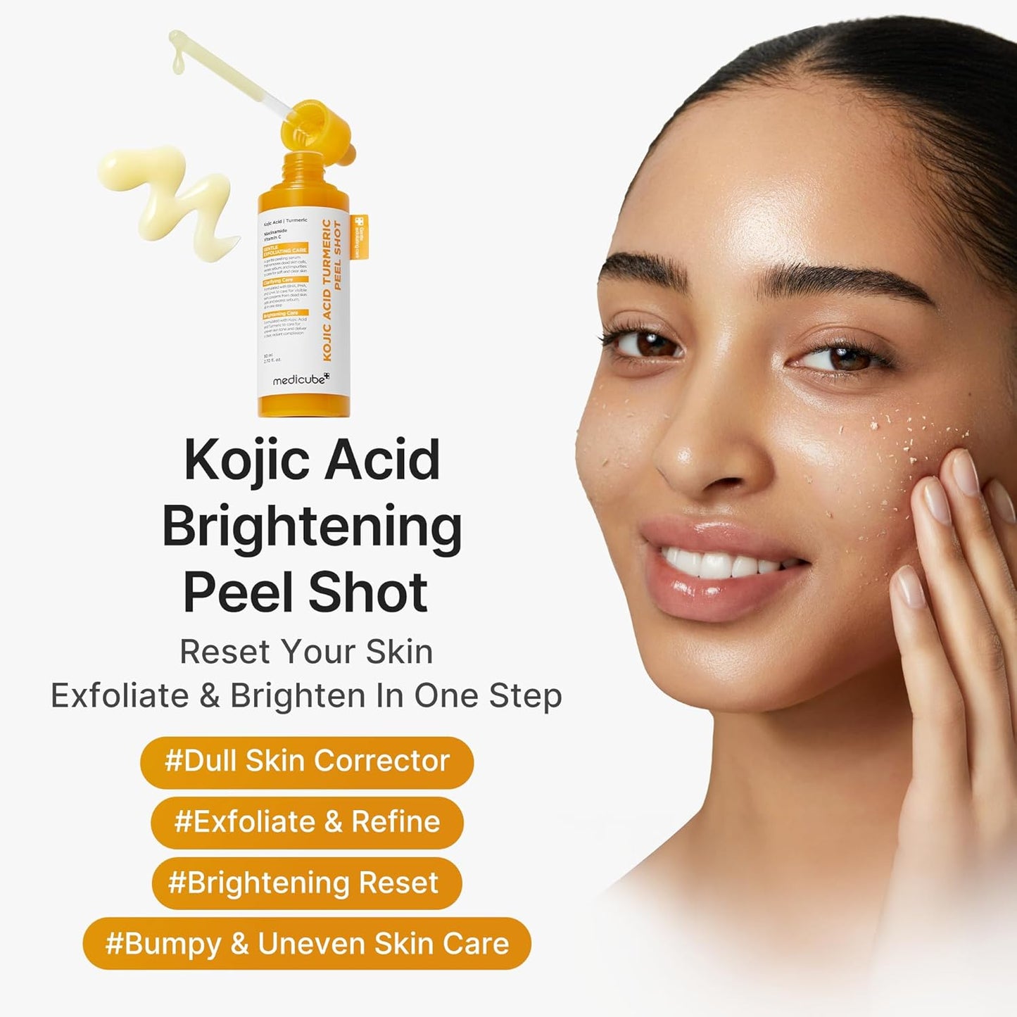 Hotmedicube Peel Shot with Kojic Acid Turmeric | Reset in One Step | Gentle Exfoliating Serum with BHA, LHA, PHA for Dead Skin Cells, Blackheads, Excess Sebum | For Dull, Rough, Troubled Skin | 2.7 fl.oz