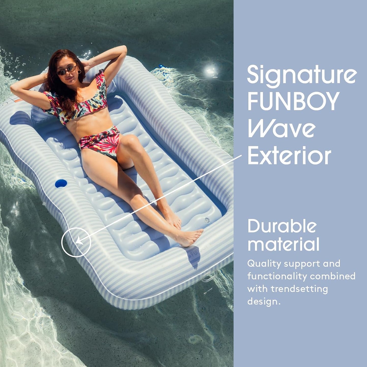 Hot FUNBOY Tanning Pool Lounger Float, XL 72'' x 48'' Pool Float with Custom Pillow and Large Cup Holder, Perfect for Pool or Backyard.