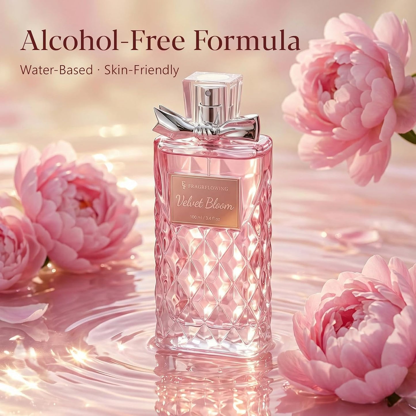 Hot Perfume for Women, Alcohol-Free Long Lasting Floral Fragrance, Light & Soft Scent with Rose, Jasmine & Peony, Peach, Patchouli & Musk Base, 100ml / 3.4 fl oz, Gift for Women & Moms (Velvet Bloom)