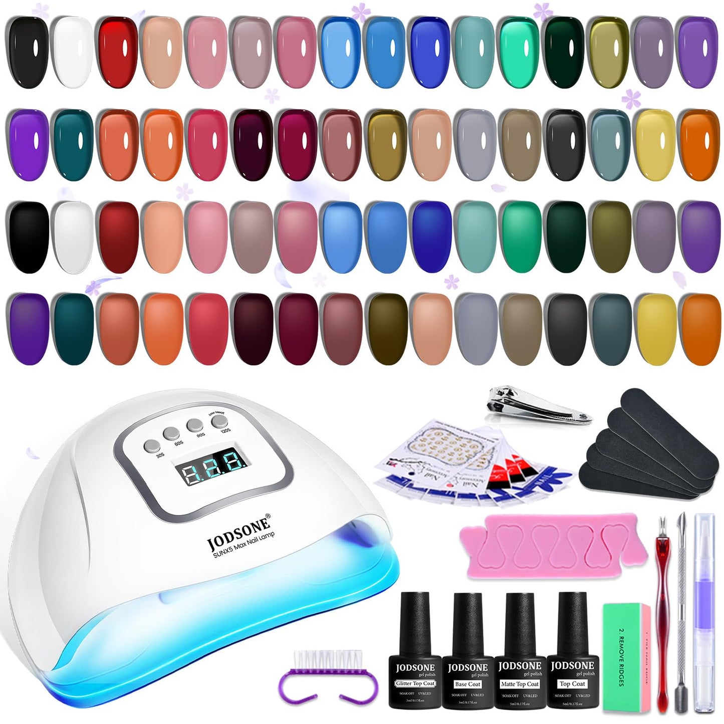 HotJODSONE Gel Nail Polish Kit with U V Light 32 Colors Gel Polish Nail + 4 Functional Adhesive Bottles Kit Soak Off Manicure Tools Gifts for Women