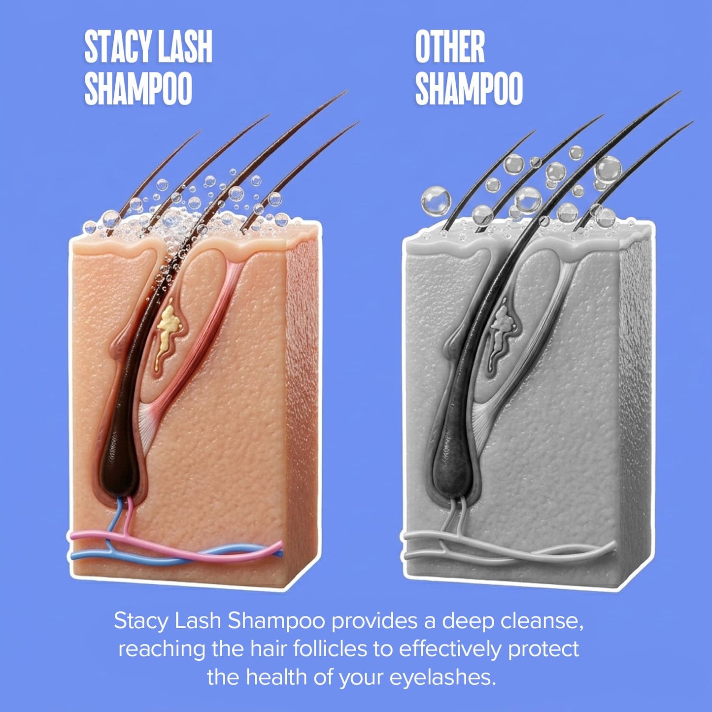 HotSTACY LASH Eyelash Extension Shampoo + Brush / 1.69 fl.oz / 50ml / Korean Makeup Remover/Eyelid Foaming Cleanser/Wash for Extensions & Natural Lashes/Supplies for Professional & Home Use