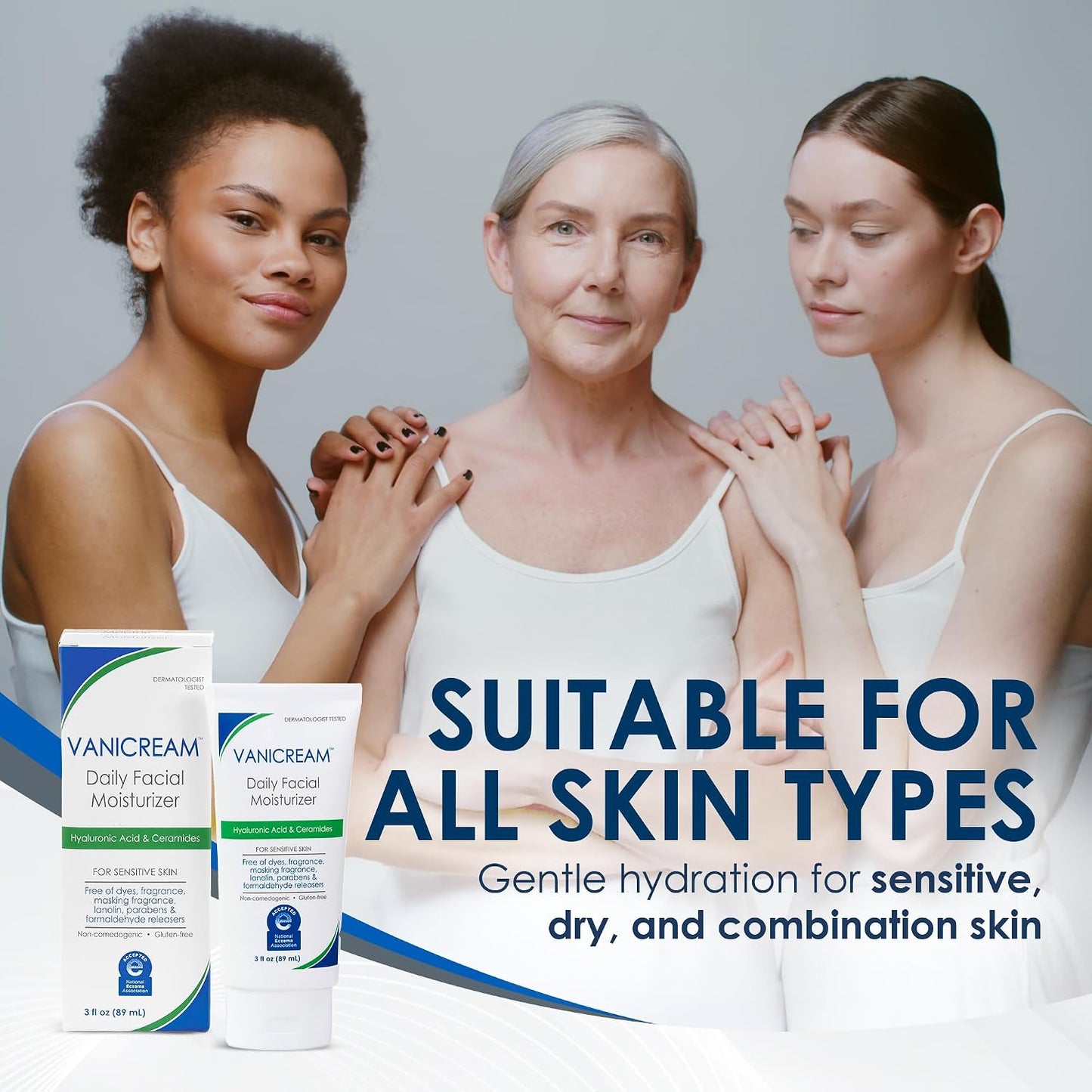 HotVanicream Daily Facial Moisturizer, Face Cream with 5 Key Cermides & Hyaluronic Acid, 3 Fl Oz, Formulated Without Common Irritants for Sensitive Skin, Lightweight, Non-Greasy Hydration