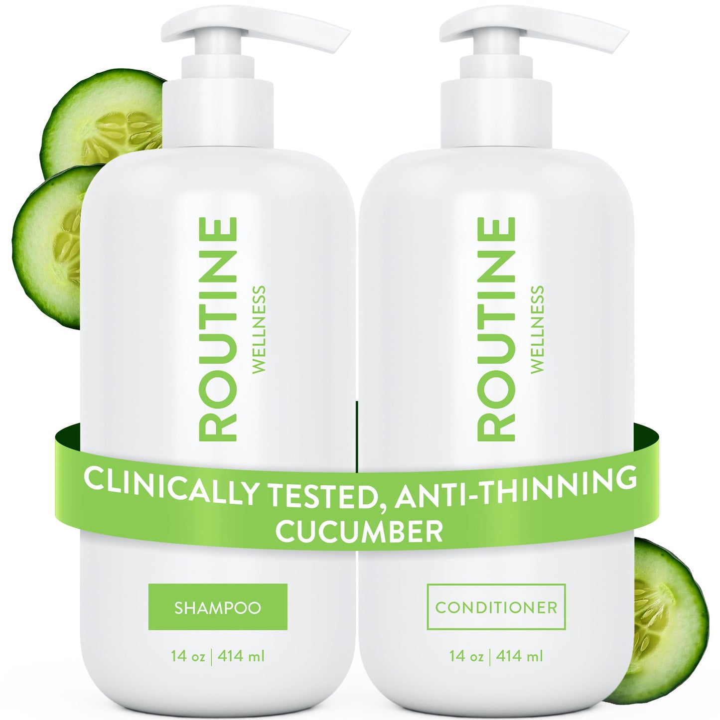 HotRoutine Wellness Anti-Thinning Shampoo & Conditioner - Coconut & Vanilla | Clinically tested shampoo for thinning hair with biotin, pea peptides, saw palmetto oil, color safe, sulfate free