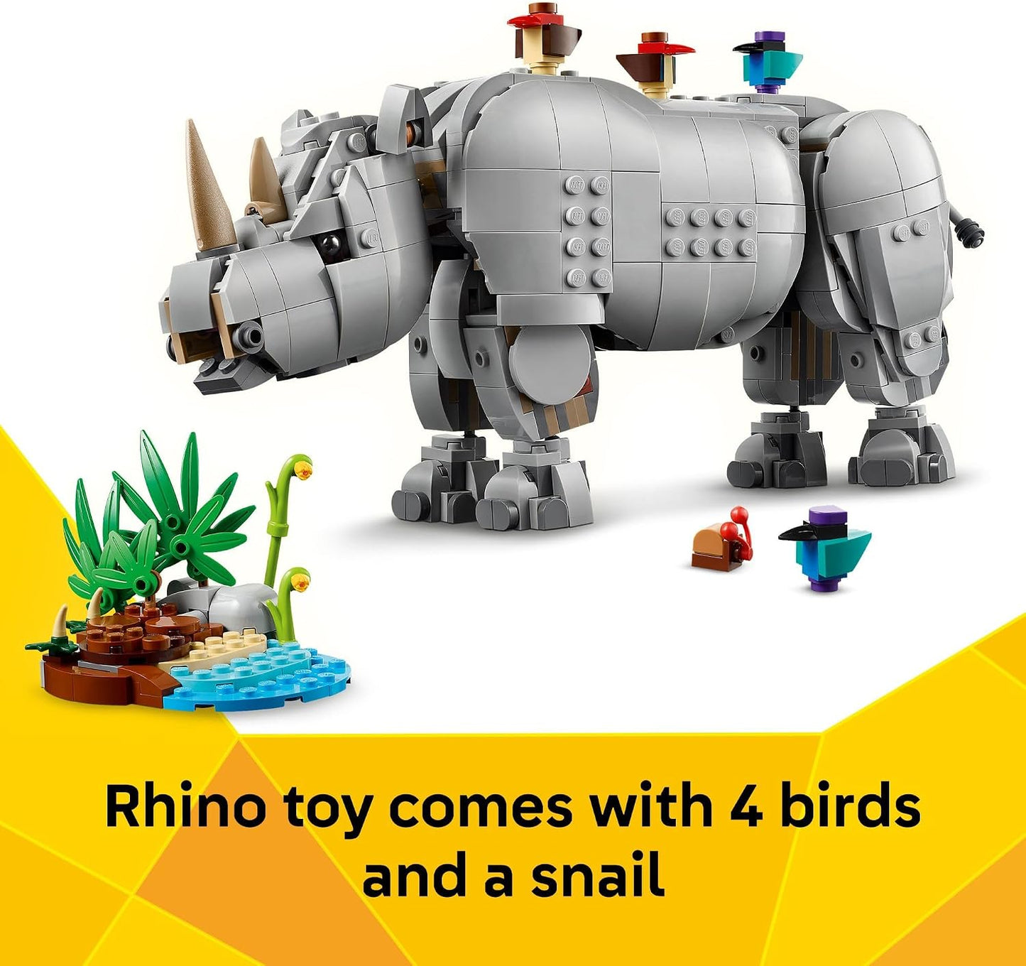 Hot LEGO Creator 3 in 1 Wild Animals: Majestic Rhino with Birds Building Toys for Kids - Safari Pretend Play Toys for Girls & Boys, Ages 9+ - Gift for Birthdays - 31171