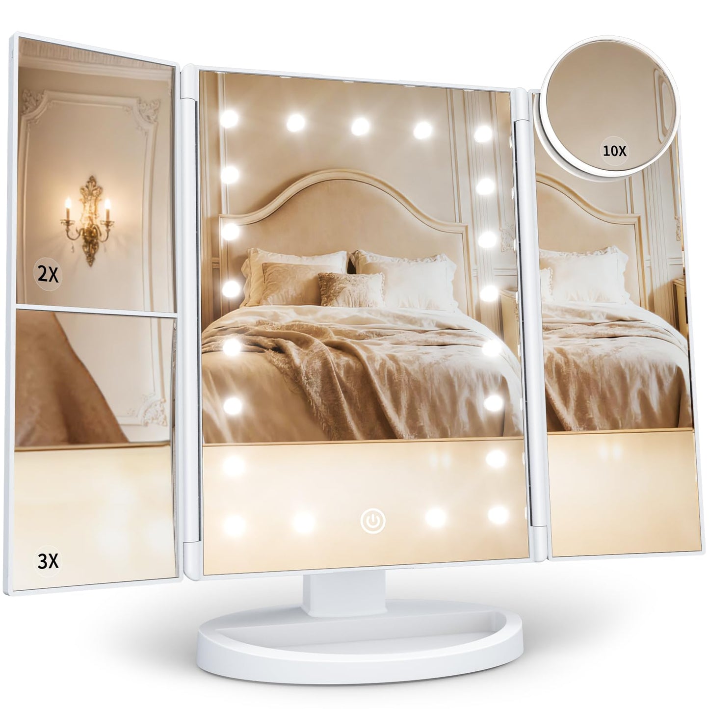 HotHUONUL Makeup Mirror, Vanity Mirror with Lights, 2X/3X/10X Magnification, Touch Control, Trifold, Dual Power Supply, Birthday Gifts for Women, Wife, Mom, Girls,Dorm Room Essentials