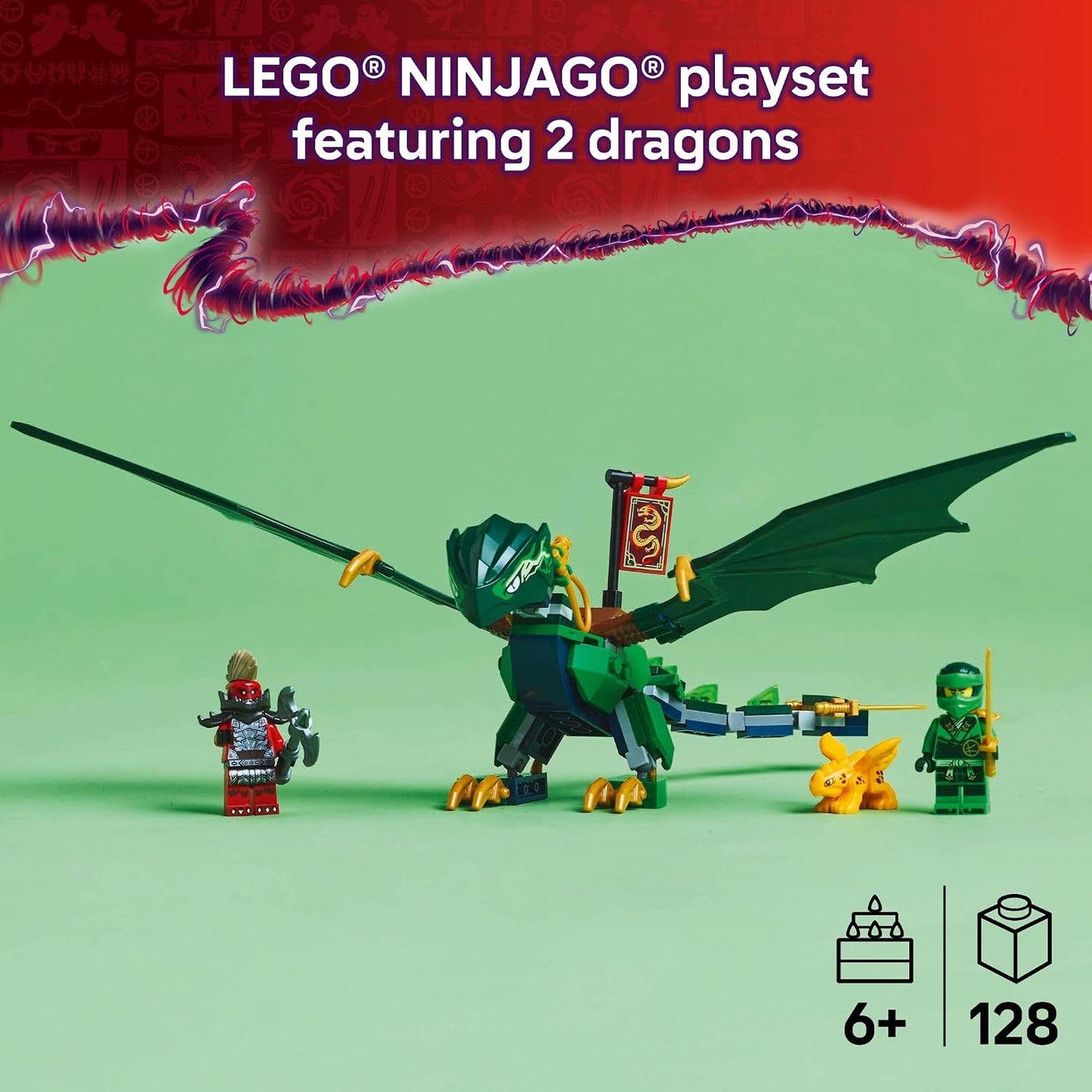 Hot LEGO NINJAGO Lloyd's Green Forest Dragon Toy - Pretend Play Building Toy for Boys and Girls, Ages 6+ - Birthday Gift for Kids - Dragon Figurine with 2 Minifigures for Kids - 71829