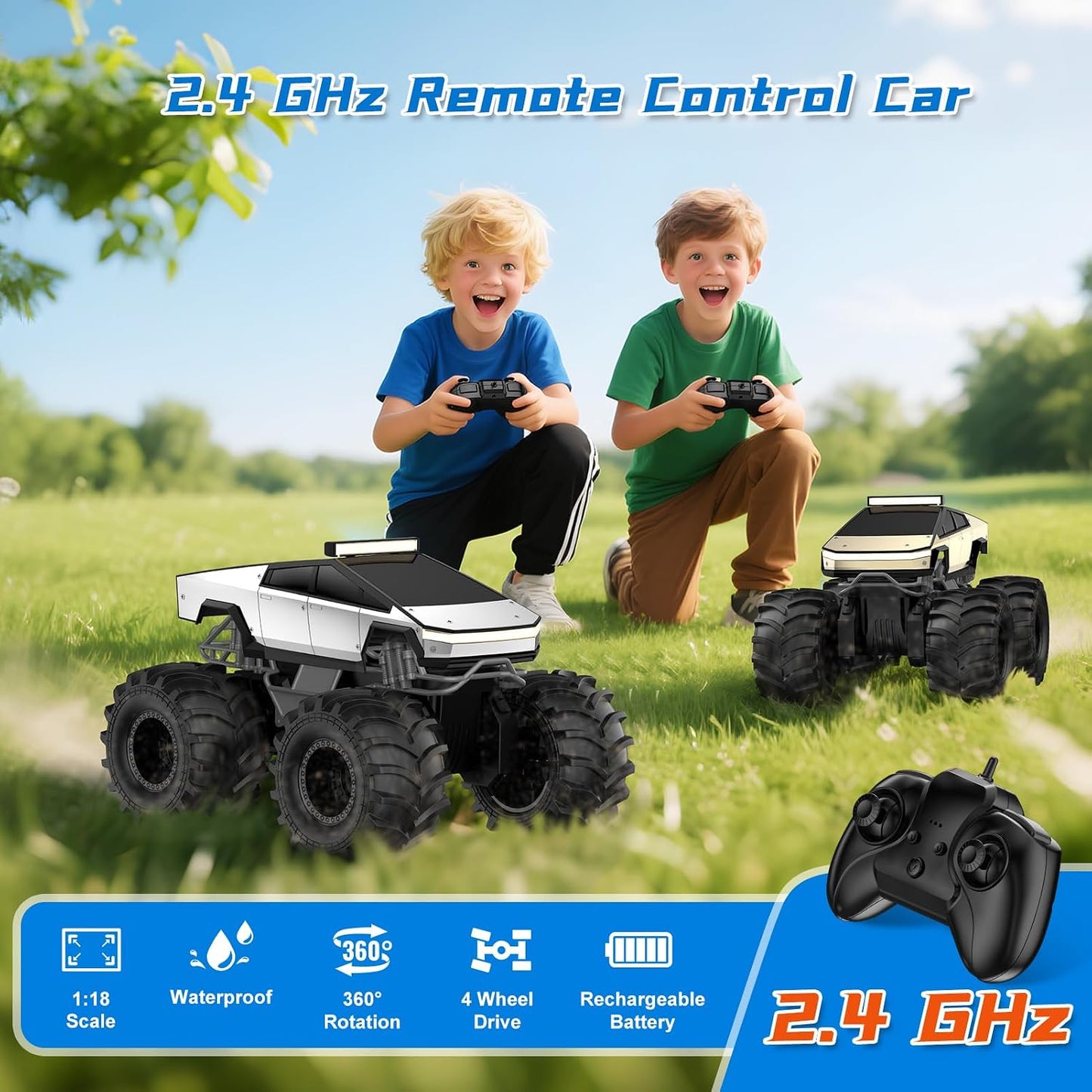Hot Amphibious Remote Control Car, 1:18 Monster Truck Toys for Boys RC Cars, 2.4 GHz Waterproof RC Trucks, 4WD All Terrain Off-Road Pickup, Kids Christmas Birthday Gifts Present Boys Girls Toys Ages 6+