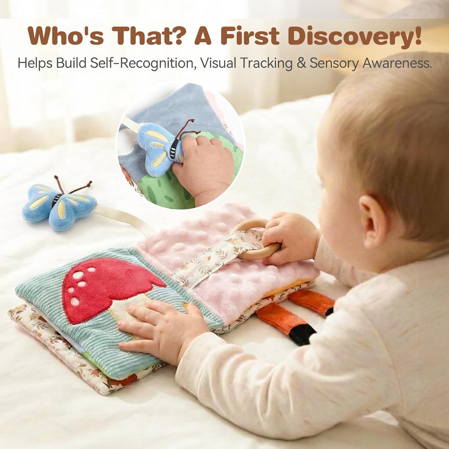Hot Macabaka Montessori Soft Baby Book - Sensory Book for Babies 0-12 Months with Crinkle Paper, Touch & Feel Textures, Baby Safe Mirror & Teether. Educational Infant Toys for Tummy Time, Newborn