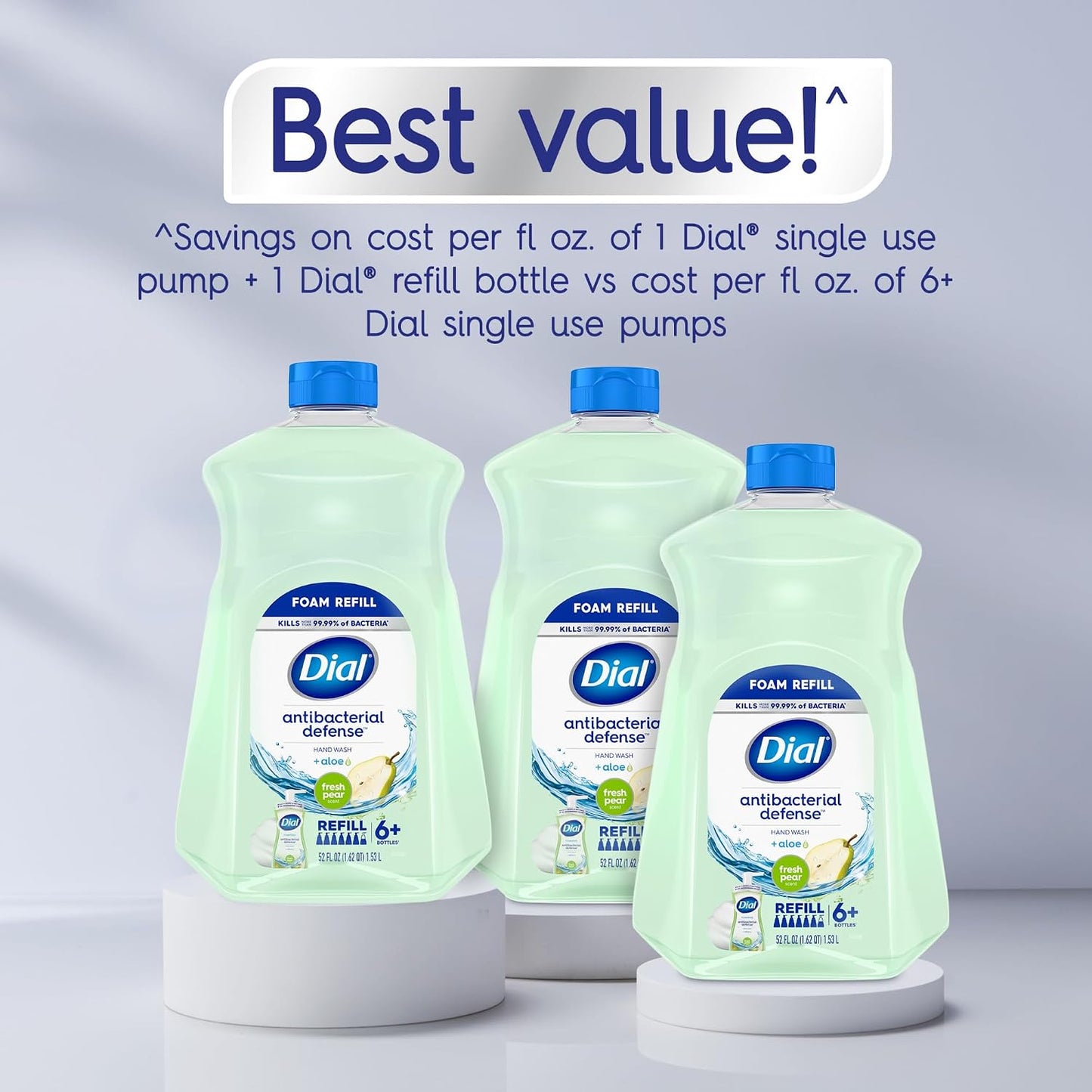 HotDial Antibacterial Defense Foaming Hand Soap + Aloe, Fresh Pear Scent, 52 Fl Oz Hand Soap Refill, Dermatologist-Tested, Gentle on Skin