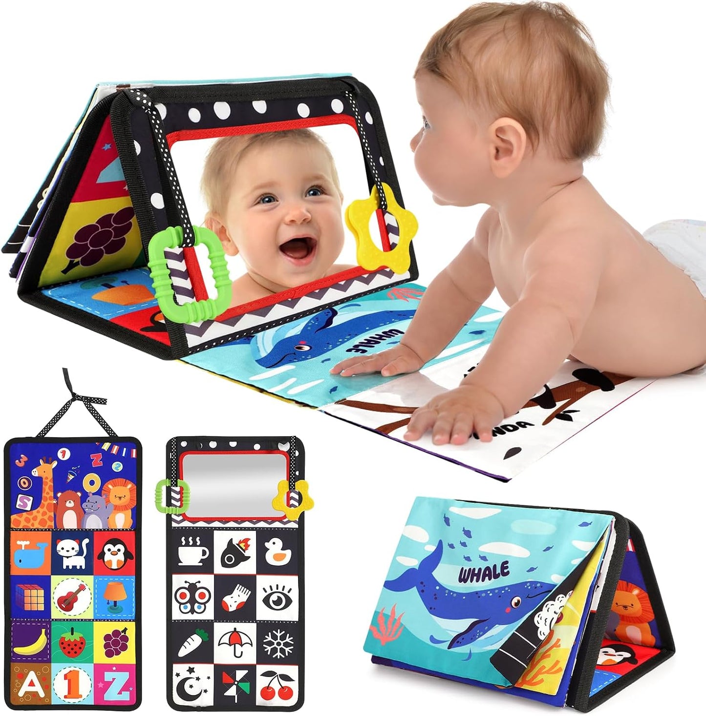 HotURMYWO Tummy Time Toys - Black and White High Contrast Baby Toy for Newborn - Baby Visual Stimulation Mirror - Montessori Sensory Crinkle Toy for Infant 0-3-6-12 Months - Boy Girl Shower Gifts
