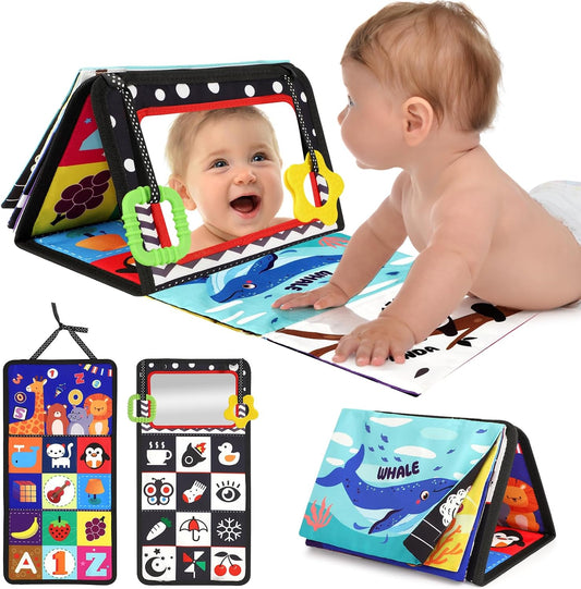 HotURMYWO Tummy Time Toys - Black and White High Contrast Baby Toy for Newborn - Baby Visual Stimulation Mirror - Montessori Sensory Crinkle Toy for Infant 0-3-6-12 Months - Boy Girl Shower Gifts