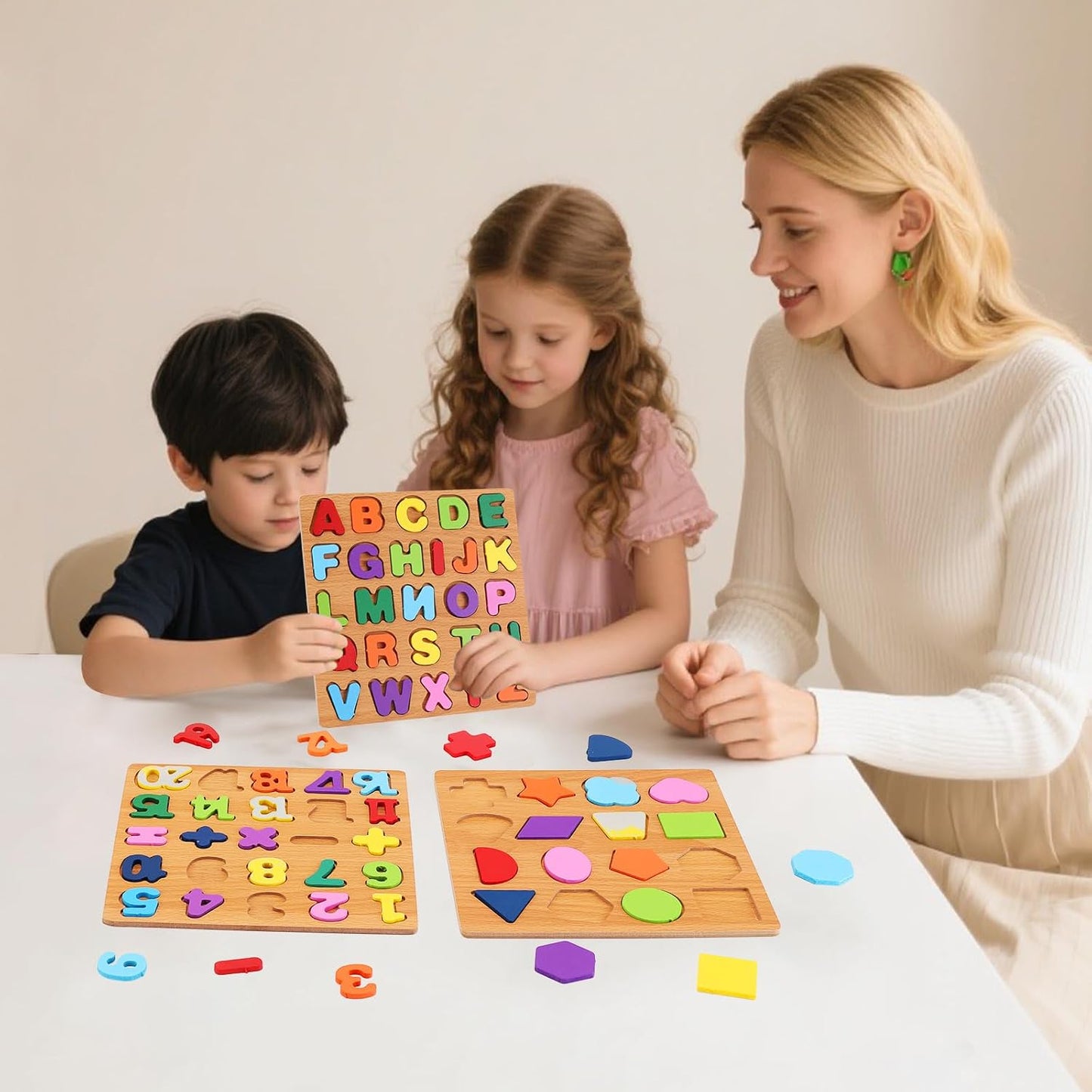 HotAlphabet Wooden Puzzles for Toddlers 3-5, Pack of 3 ABC, Number and Shape Puzzle, Preschool Educational Learning Toys with Puzzle Board & Letter Blocks for Girls Boys Ages 3 4 5 Years Old