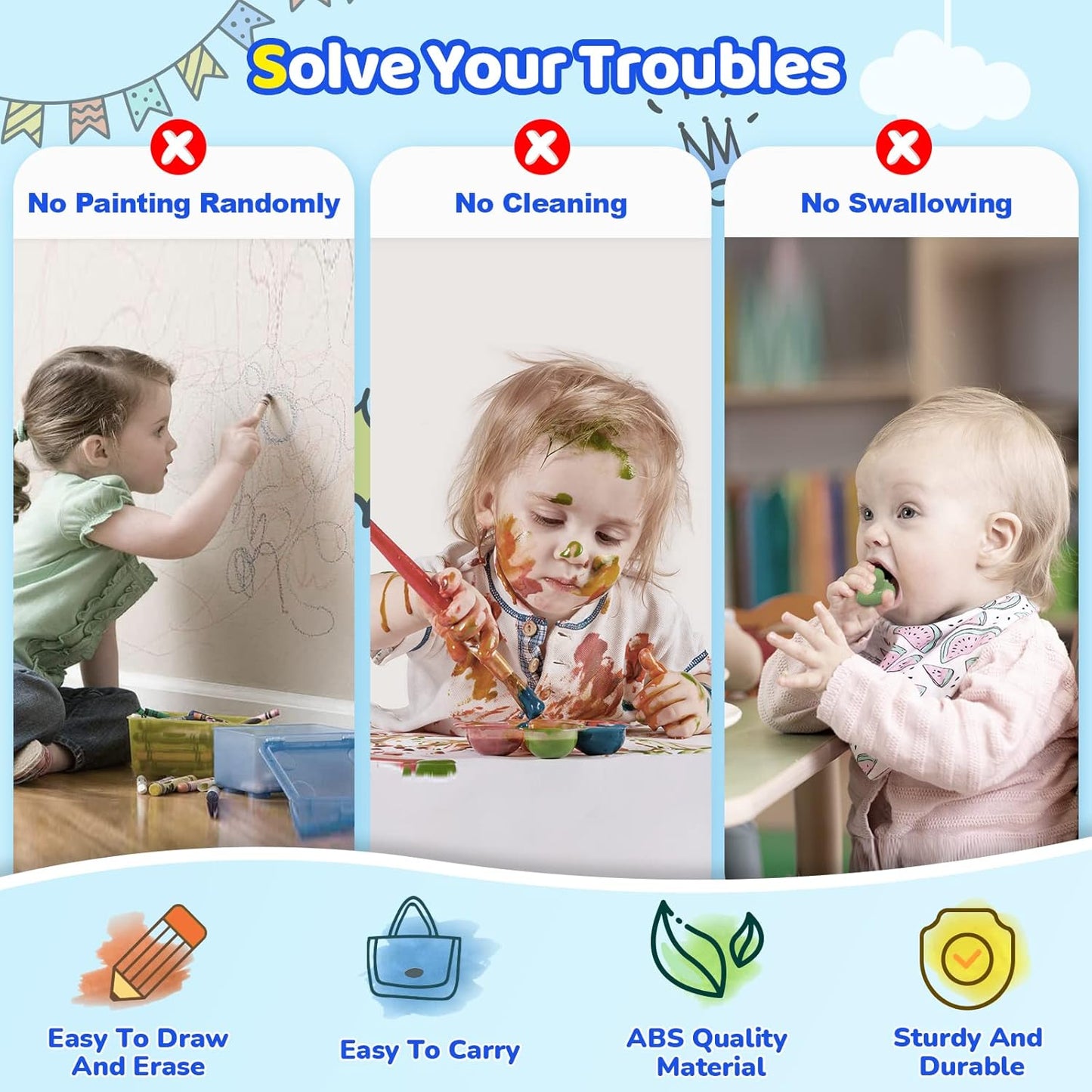HotKikidex Magnetic Drawing Board, Toddler Girl Toys for 1-3 Year Old, Doodle Board Pad Learning and Educational Toys for 1 2 3 Year Old Baby Kids Birthday Gift (Light Blue)