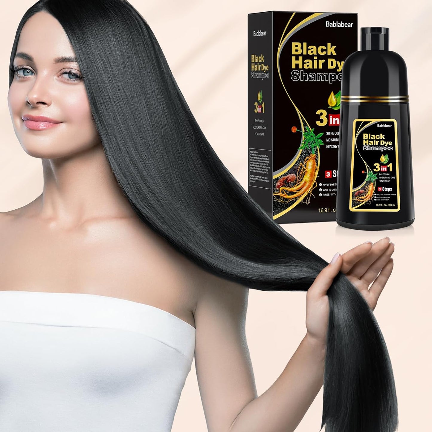 HotBablabear Black Hair Dye Shampoo for Gray Hair,Hair Color Shampoo for Women and Men, Grey Coverage.500ml