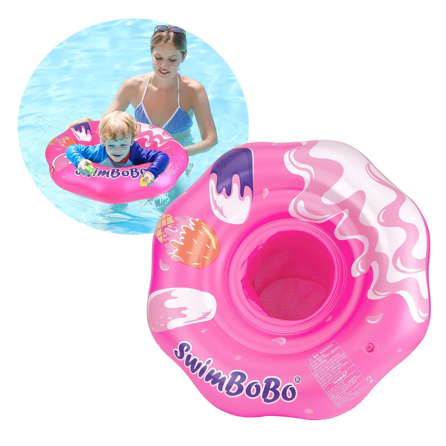 HotInflatable Baby Swimming Float with Safety Seat Fun Swimming Pool Toys for Age 6-36 Months Toddler