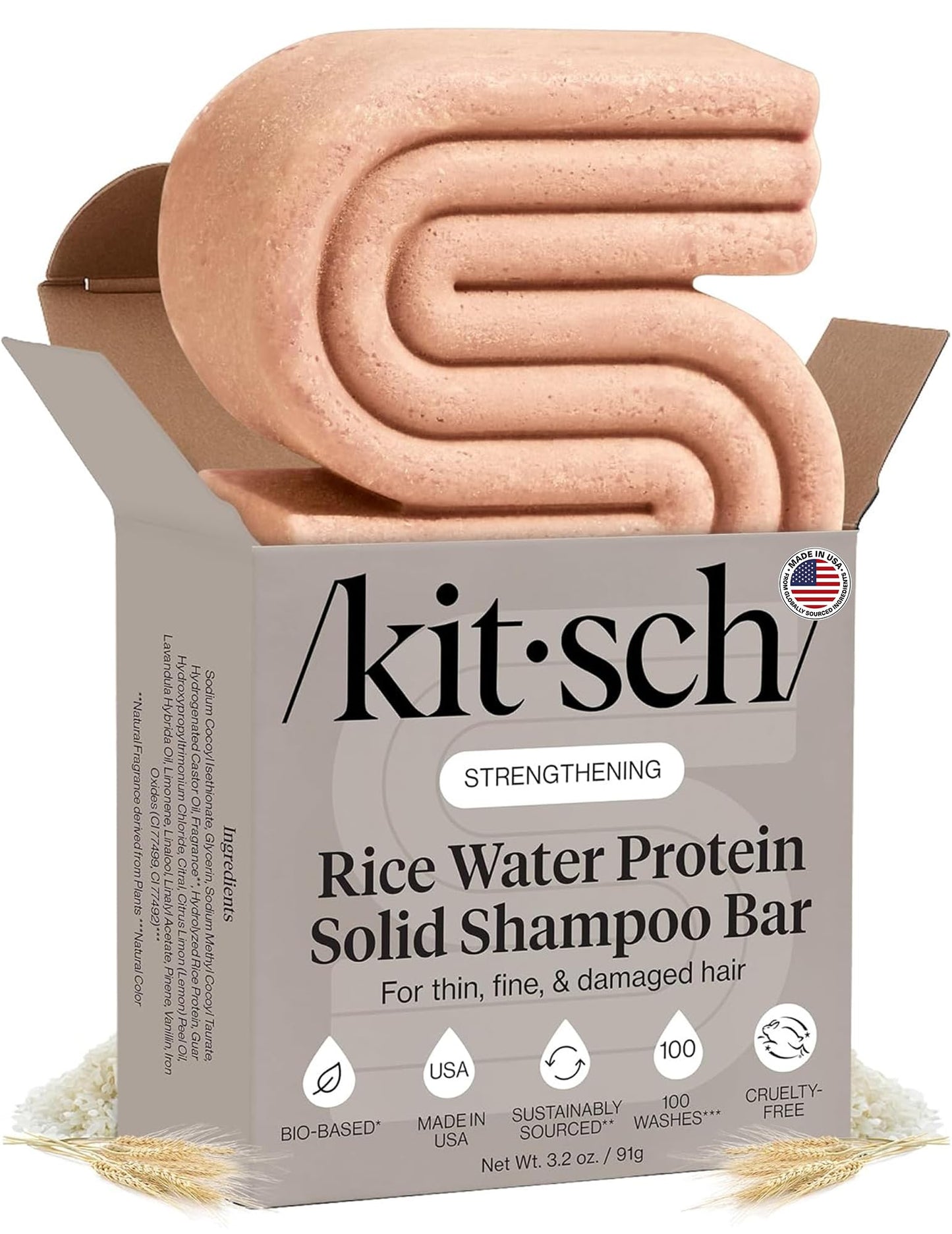 HotKitsch Rice Water Shampoo Bar Soap for Hair Growth – Made in USA, 3.5 oz | Strengthening Hair Shampoo for Women & Men – Reduce Breakage, Boosts Shine – Paraben, Silicone & Sulfate-Free Hair Care