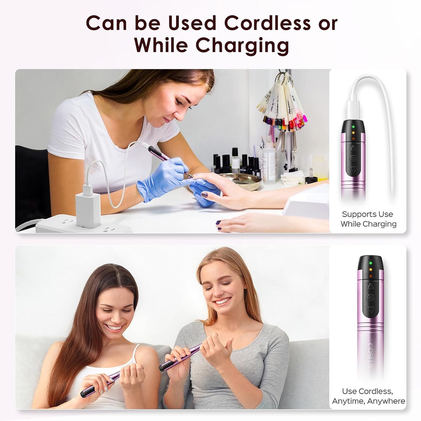 HotCOSLUS C20 Cordless Nail Drill Electric File: Professional for Acrylic Gel Dip Powder Nails, Portable All-in-One Nail Drill Machine Kit for Manicure & Pedicure, Rechargeable Lightweight, Purple