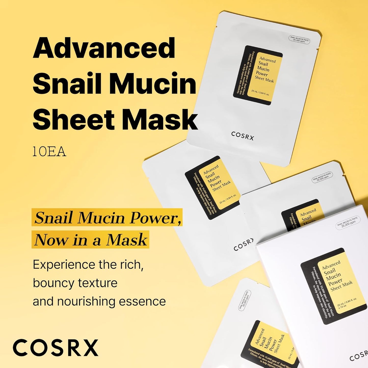 HotCOSRX Snail Mucin Sheet Mask 10 EA with Snail Mucin Serum, Hydrating Face Sheet Masks for Dry & Sensitive Skin, Korean Face Mask for Self Care, Korean Skin Care
