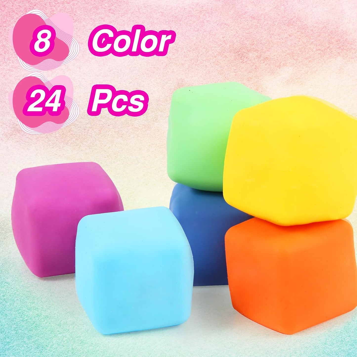Hot24 Pack Slow Rising Stress Cube , Dough Stress Balls Soft Fidget Squishy Toys for Anxiety Relief, Pull Stretch Classroom Prize Party Favors Toys for Kids