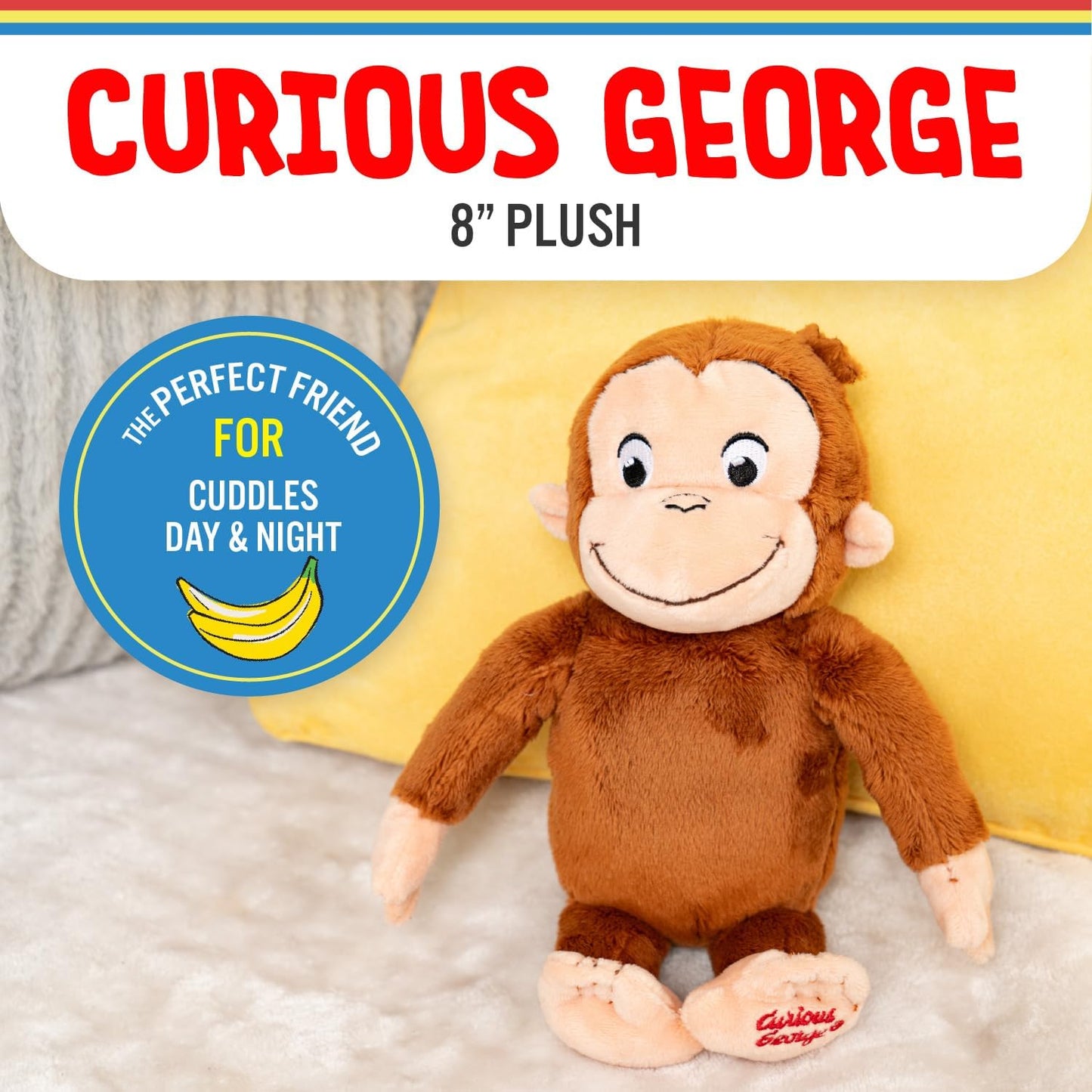 Hot Kids Preferred Curious George Monkey Stuffed Animal Plush Toys Soft Cutest Cuddle Plushie Gifts for Baby and Toddler Boys and Girls - 8 Inches