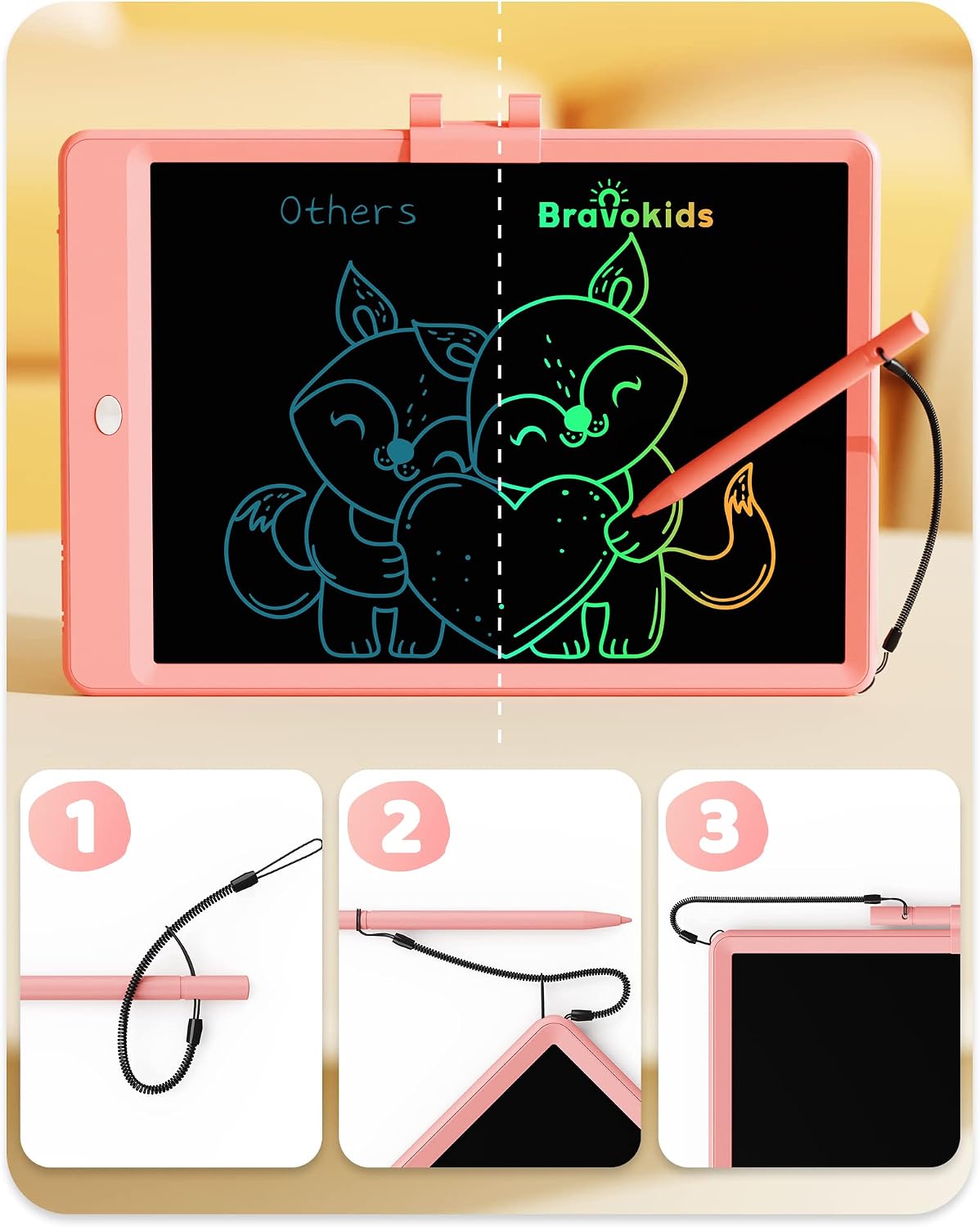 HotBravokids 10 Inch LCD Writing Tablet for 3-8 Year Olds - Electronic Drawing Pad and Doodle Board as Educational Birthday Gifts for Girls and Boys (Pink)