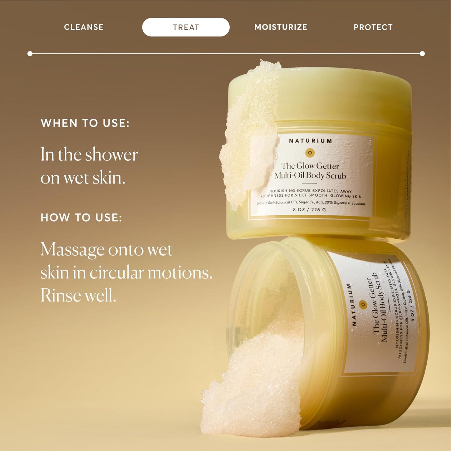 HotNaturium Glow Getter Body Scrub, Exfoliating Sugar Crystals with Linoleic-Rich Oils, Glycerin & Squalane, 226 g / 8 oz
