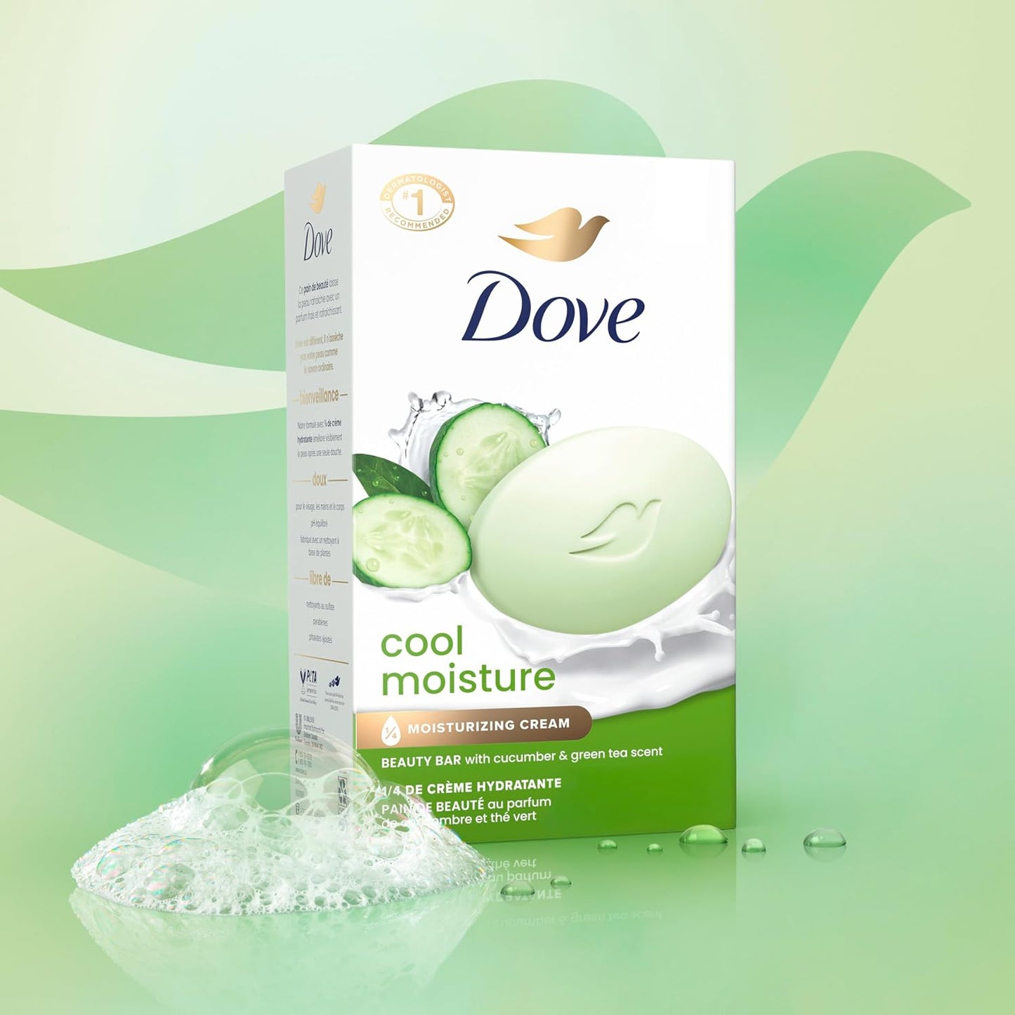 HotDove Beauty Bar Soap Cool Moisture Cucumber & Green Tea Scent, 6 Bars for Refreshed Skin, Leaves Skin Refreshed 3.75 oz