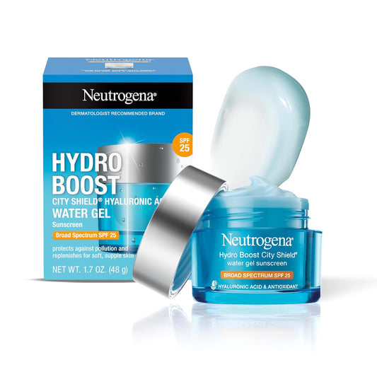 HotNeutrogena Hydro Boost City Shield Water Gel Face Moisturizer with Broad Spectrum SPF 25 Hydrating Facial Sunscreen with Hyaluronic Acid Oil Free and Noncomedogenic Face Lotion, 1.7 oz