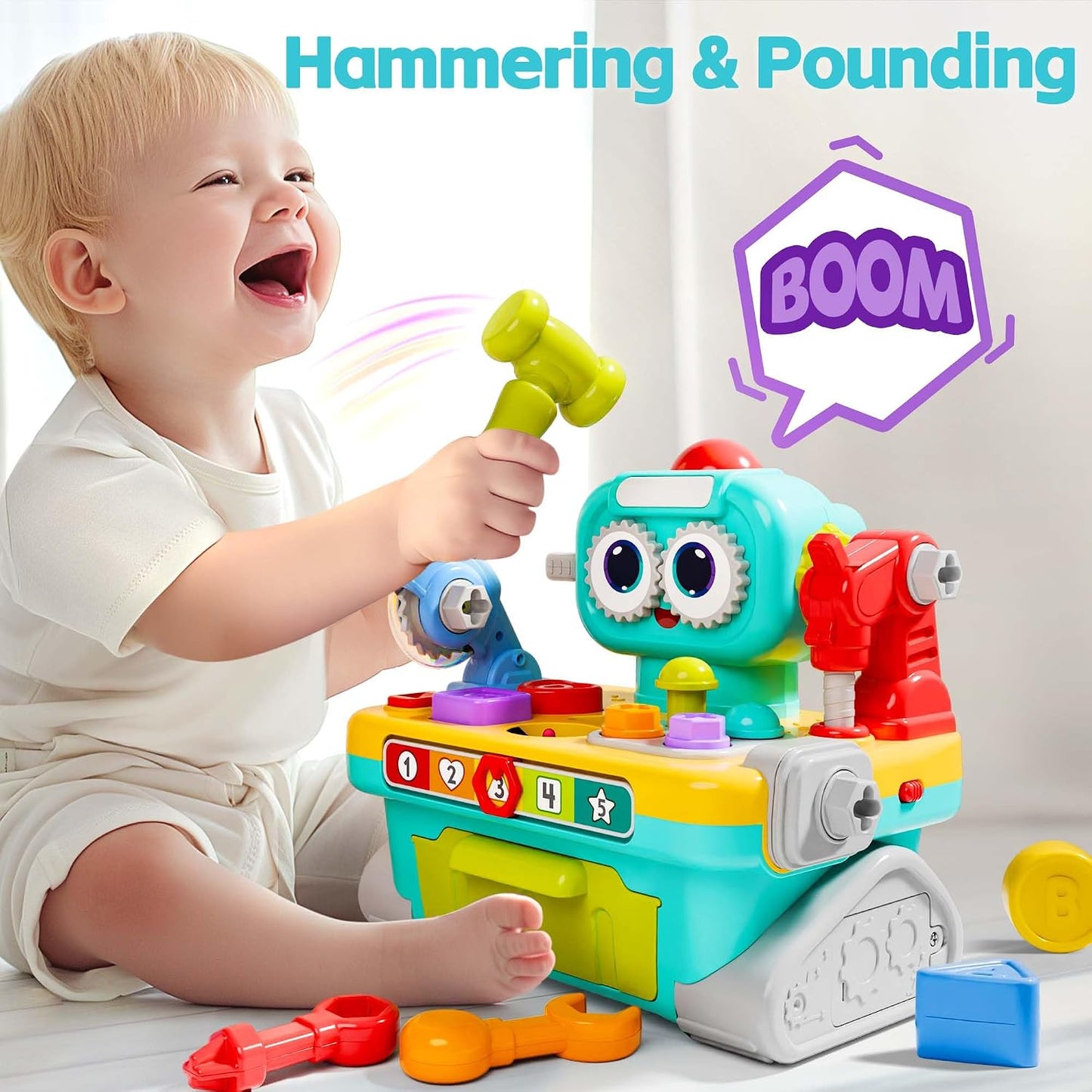 Hot iPlay, iLearn Toddler Musical Workbench Toys for One Year Old Boys, Baby Pretend Play Tool Set, Infant Shape Sorter Activities, Kids Pounding Game, 1st Birthday Gift for 12 18 24 Month Girls Age 1 2 3