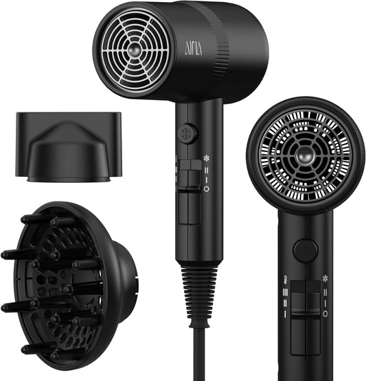 HotAINA Diffuser Hair Dryer Full-Featured Blow Dryer 110V/1600W(Vader Black) | 3 Heat/2 Speed|Cold shut button|Lightweight|Compact Size|High Temp|Low Airflow|Same Results|Less Expense