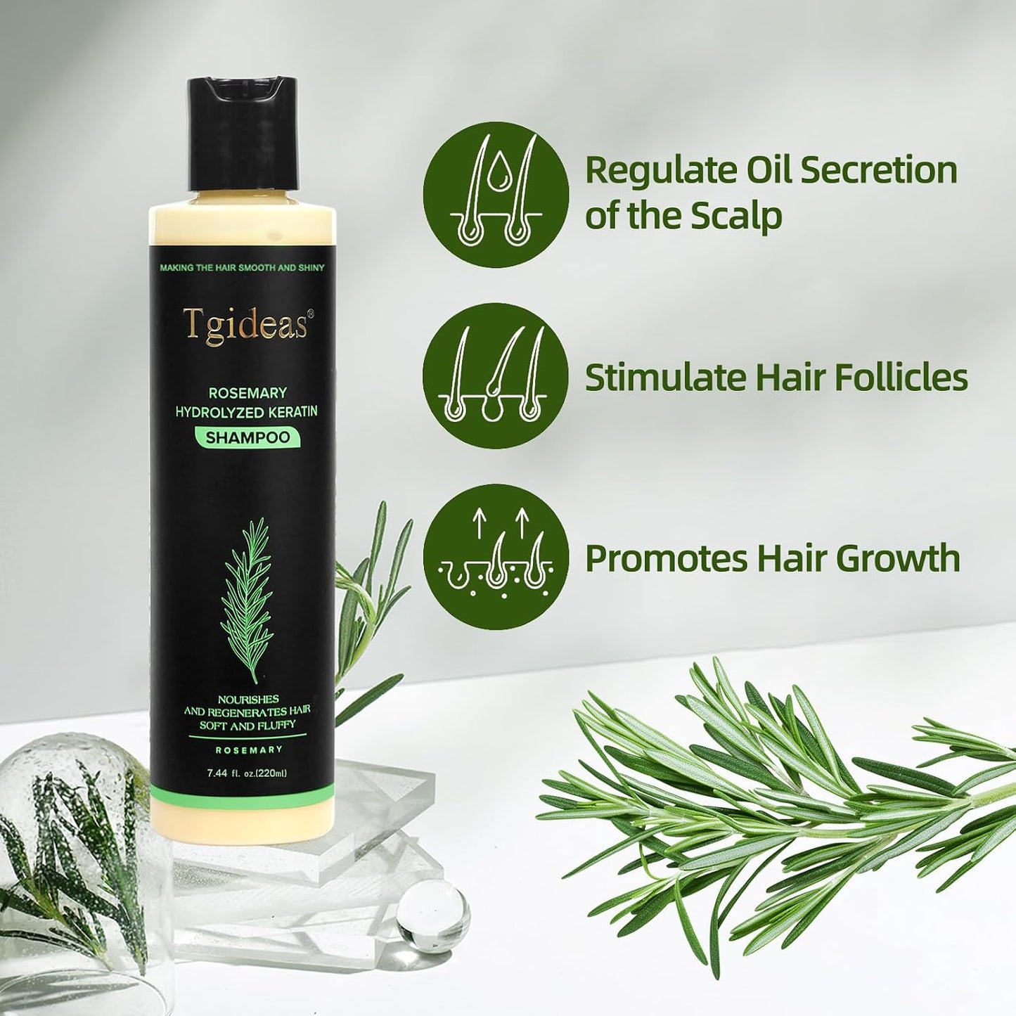 HotTgideas Rosemary & Biotin Shampoo for Thinning Hair, Volumizing Shampoo for Fuller, Thicker Hair, Strengthening & Nourishing Formula with Root Lift, Gentle Daily Care for Women & Men (7.4 fl oz)