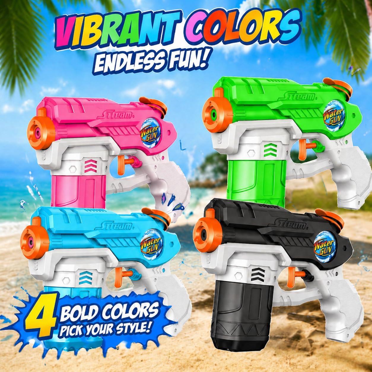 Hot Water Guns for Kids and Adults, 4 Pack Super Squirt Blaster 220cc High Capacity Soaker Long Range Outdoor Summer Beach Pool Backyard Water Toys