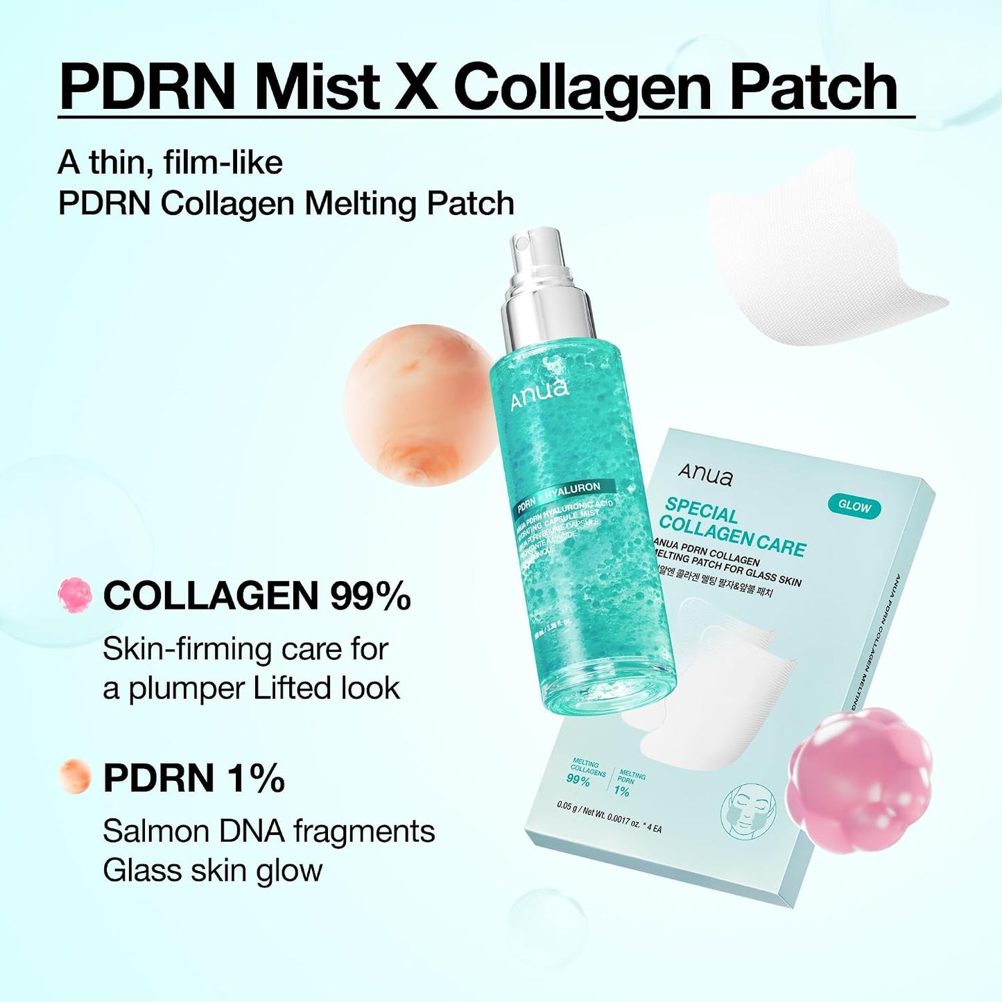 HotANUA Salmon DNA PDRN Collagen Melting Patch for Glass skin, Smile Line Patches, Wrinkle Patches, Melting Thin Collagen Patch, Firming for Fine Lines, Glow, Korean Skincare, 2 Pairs x 4EA, Patch Only