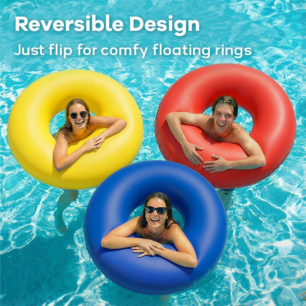Hot Funscape Large Inflatable Pool Float Rings for Adults Kid, 3 Pack 44" Swim Floaties Tube W/Handles, Summer Tanning Water Floating Lounge, Outdoor Beach Lake River Swimming Toy Pool Party Family Blue